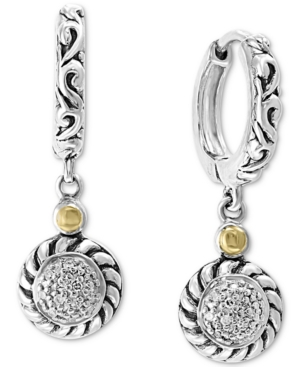 image of Effy Diamond Cluster Dangle Hoop Earrings (1/20 ct. t.w.) in Sterling Silver & 18k Gold-Plate