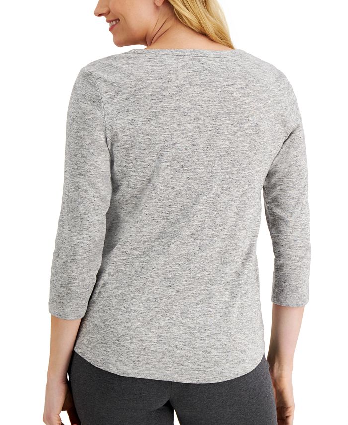 Karen Scott Women's Funnel-Neck Space-Dyed Top Navy Size X-Large