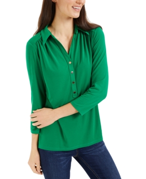Charter Club Petite 3/4-Sleeve Polo Top Created for Macy's
