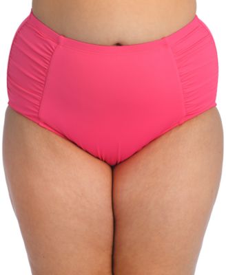 La Blanca - Plus Size Side-Shirred High-Waist Bikini Bottoms