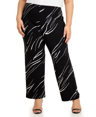 Alfani Plus Size Printed Tummy-control Pants, Created For Macy's In Blue