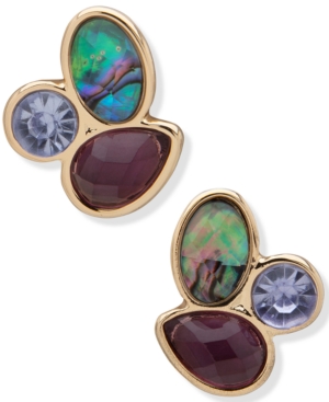 image of Anne Klein Gold-Tone Multi-Stone Cluster Stud Earrings