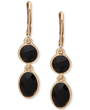 image of Anne Klein Gold-Tone Jet Stone Double Drop Earrings