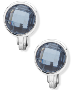 image of Anne Klein Silver-Tone Blue Button Clip-On Earrings