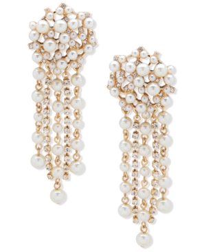image of Anne Klein Gold-Tone Imitation Pearl Tassel Linear Earrings