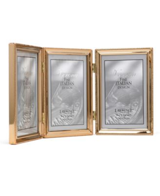 Polished Metal Hinged Triple Picture Frame - Bead Border Design, 4" x 6"