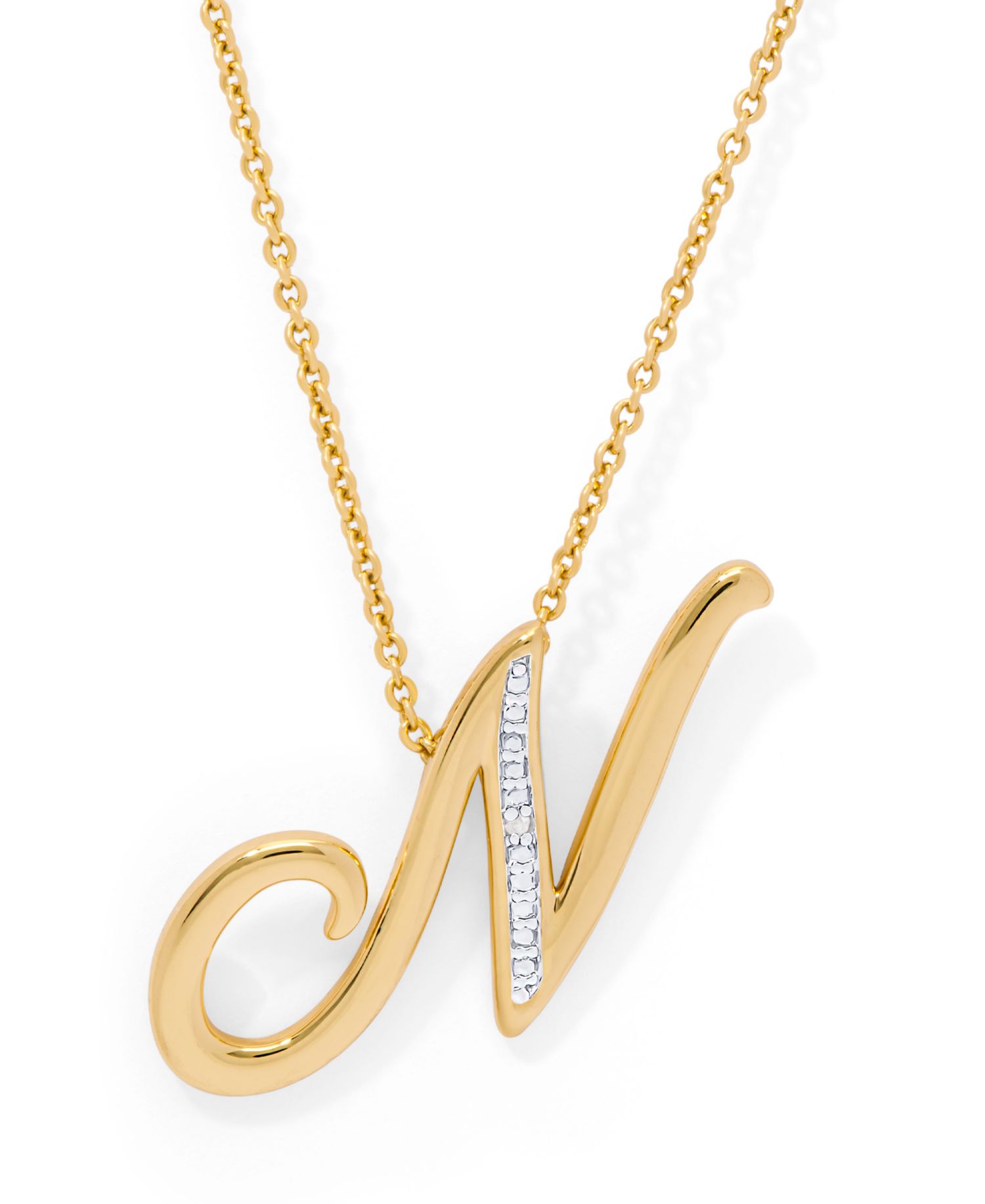 Diamond Accent Initial Pendant Necklace 18" in Gold Plate or Rose Gold Plate