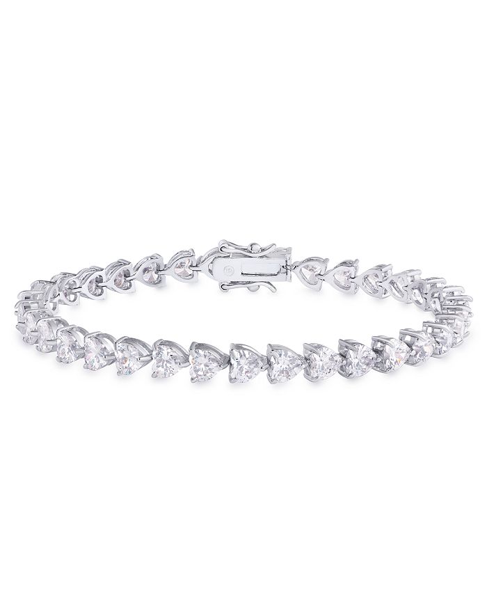 GUESS Silver-Tone Crystal Logo Heart Charm Link Bracelet - Macy's