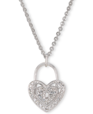 image of Charter Club Silver-Tone Pave Heart Padlock Long Pendant Necklace, 36