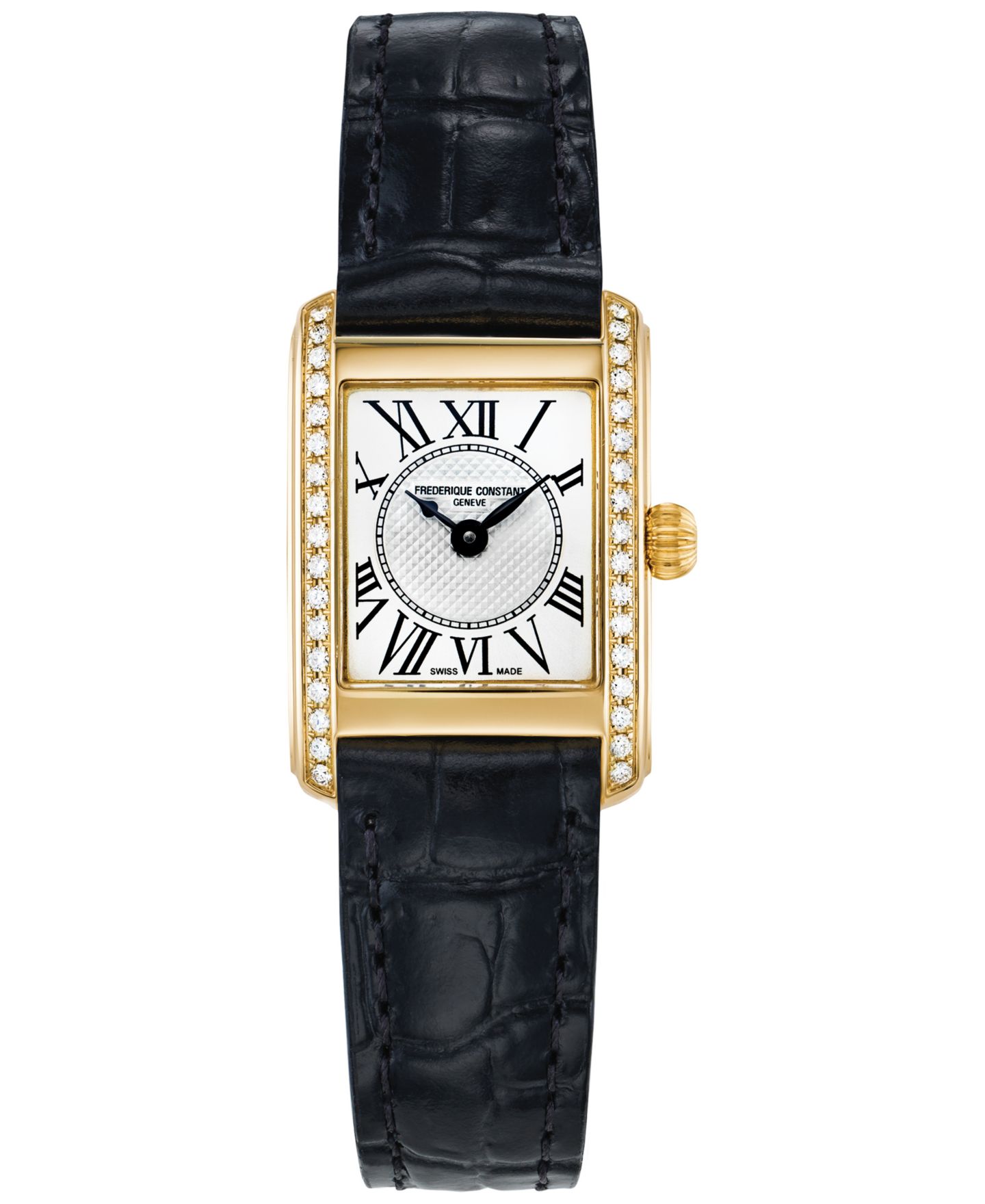 Женские часы Frederique Constant Swiss Classics Carree Diamond (3/8 ct. t.w.) Black Leather Strap Watch 23mm — фото 1