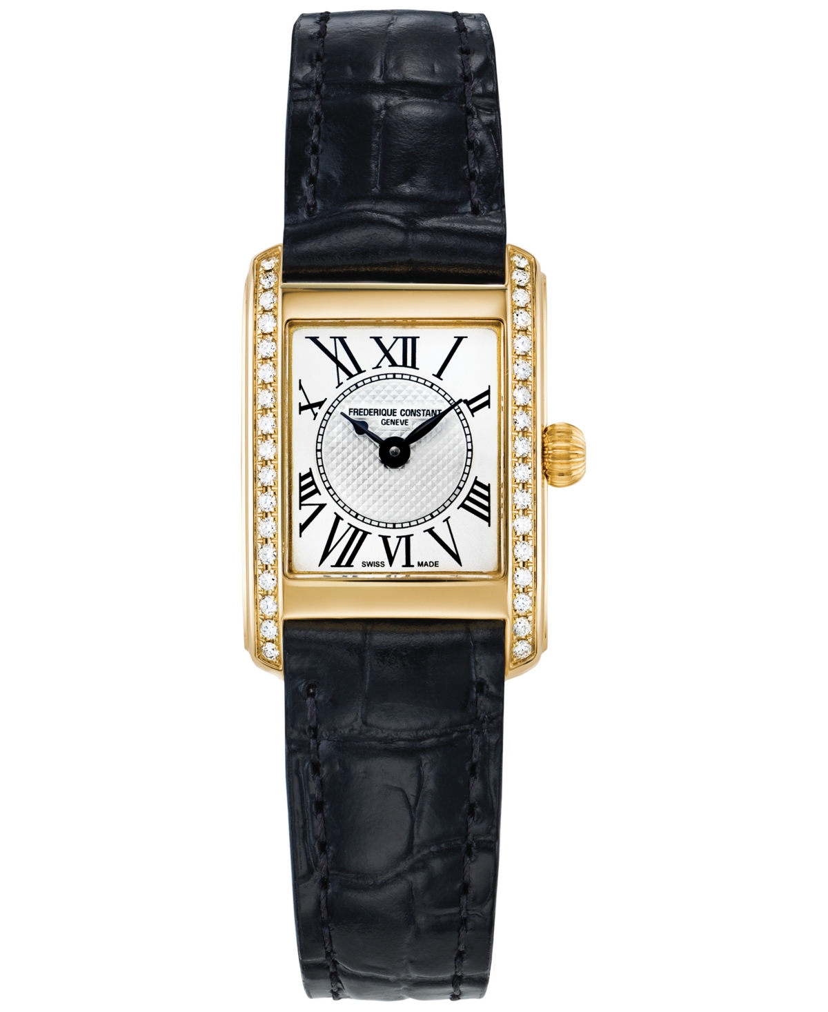 Frederique Constant Women's Swiss Classics Carree Diamond (3/8 Ct. T.w.) Black Leather Strap Watch 23mm In Gold