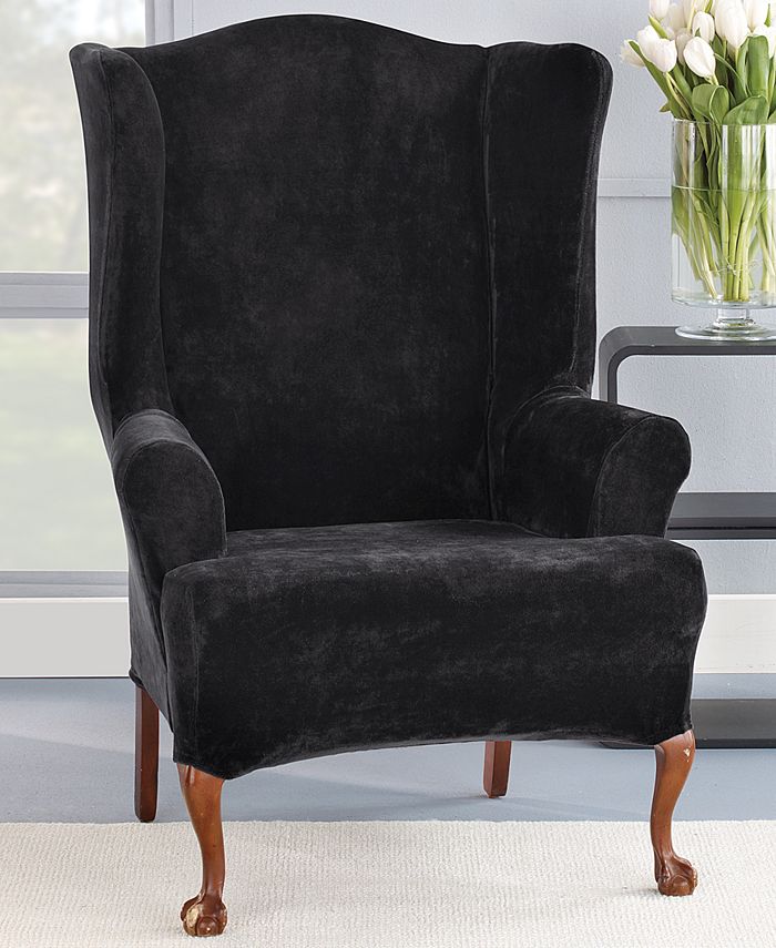 Sure Fit Stretch Plush 1-Piece Wing Chair Slipcover - Macy's