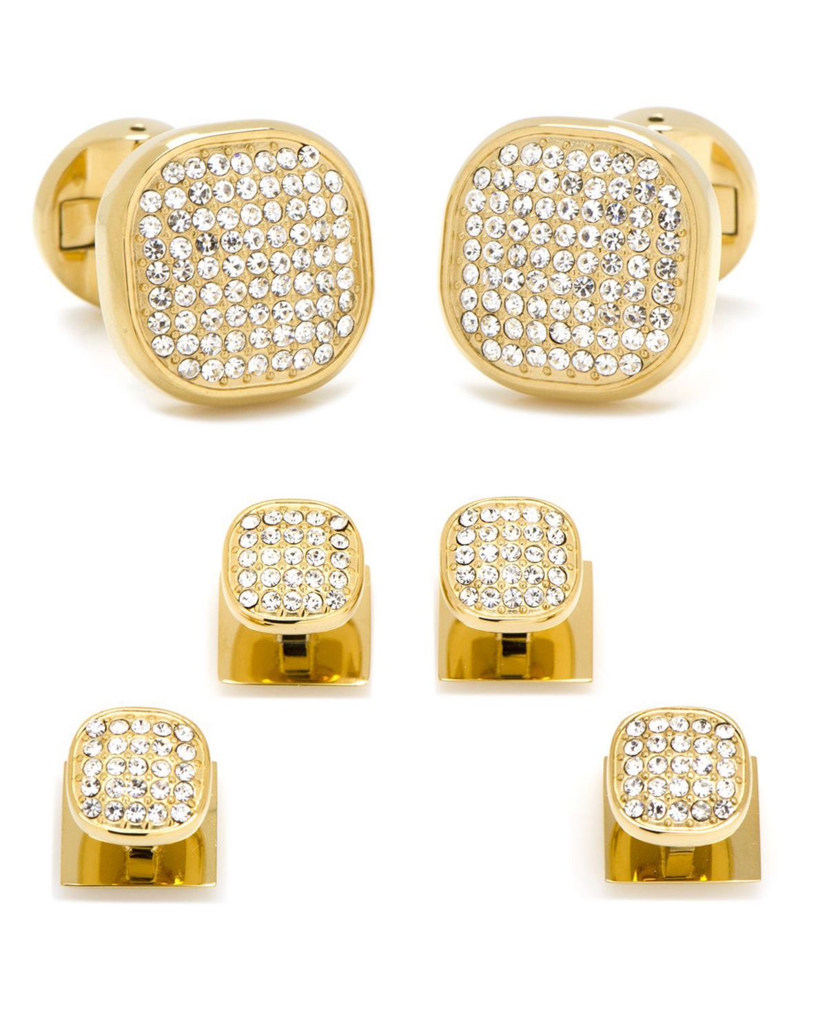 Men's Pave Cufflink and Stud Set - Gold-Tone