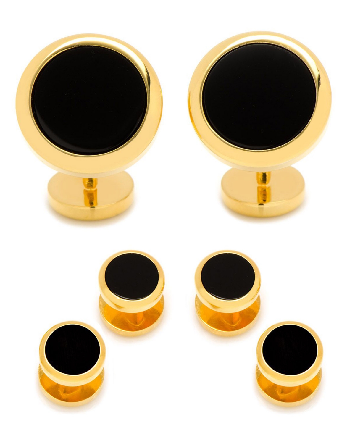 Men's Double Sided Round Beveled Cufflink and Stud Set - Black