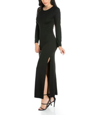 Women's Long Sleeve Side Slit Fitted Maxi Dress