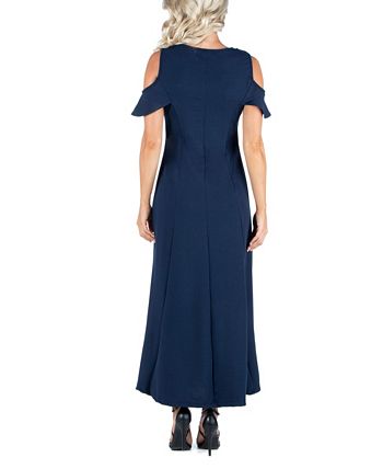 24seven Comfort Apparel Women's Ruffle Cold Shoulder A-Line Maxi Dress -  Macy's
