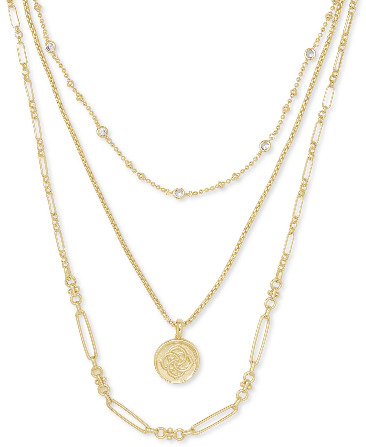 14k Gold-Plated Crystal & Medallion Charm Layered Necklace, 16" + 2" extender