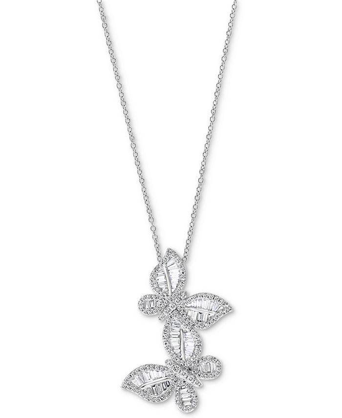 0.64 Cttw AFFY Round Cut White Cubic Zirconia Butterfly Pendant in 14K Gold Over Sterling Silver