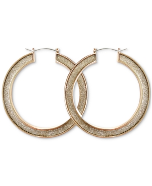 image of Guess Two-Tone Glitter Large Hoop Earrings, 2