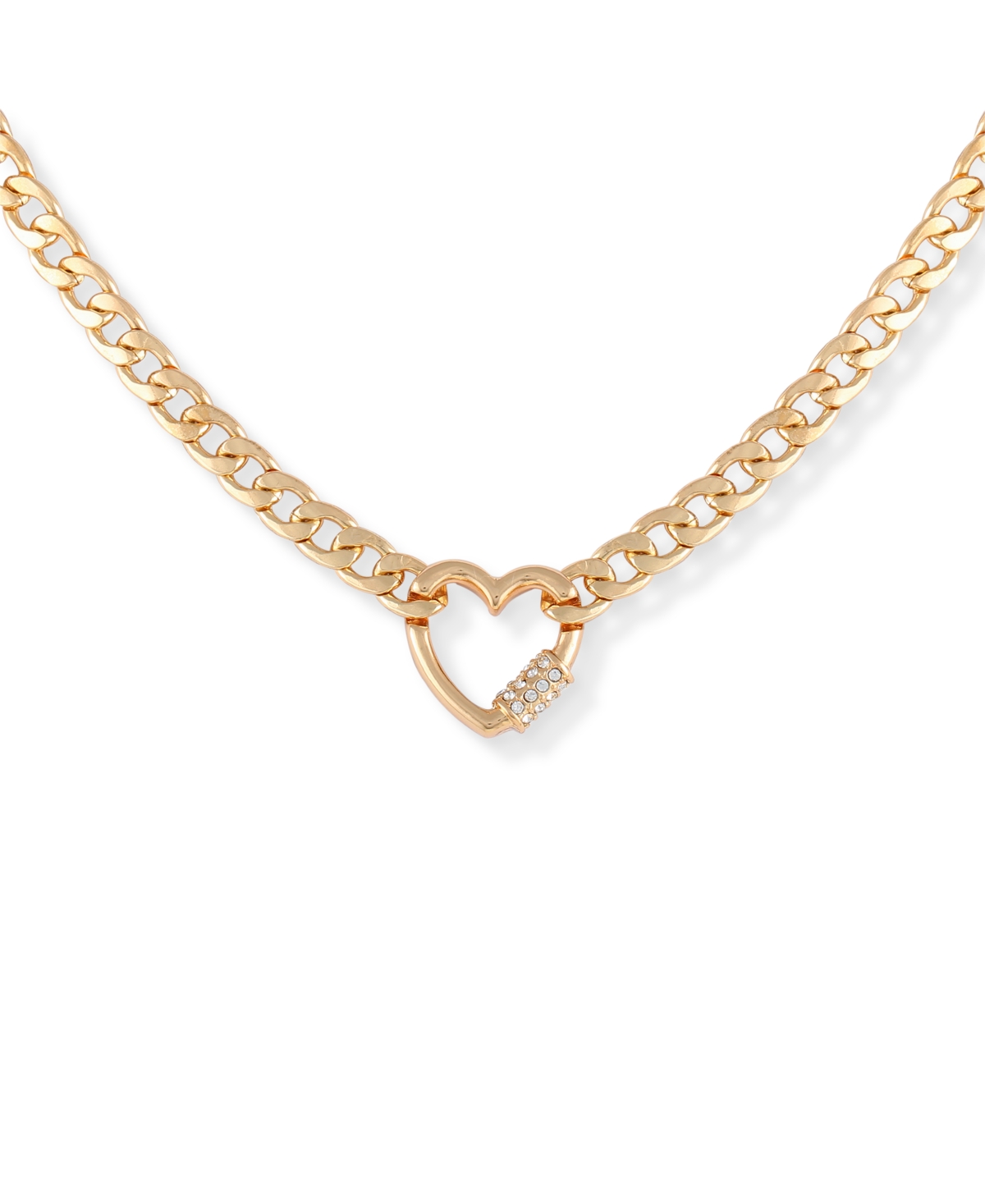 Gold-Tone Crystal Heart Charm Necklace, 16" + 2" extender - Gold