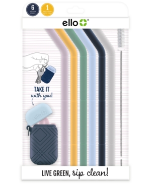 Ello Compact Fold & Store Silicone Straw 6-pk. Plus Wire Brush & Case In Spring Florals