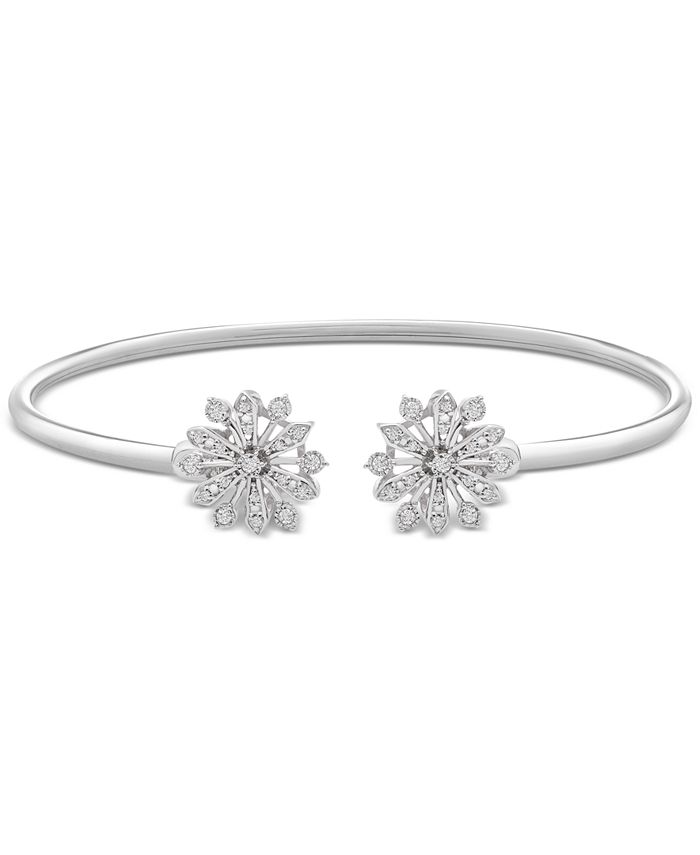Wrapped - Diamond Flower Flexy Open Bangle (1/4 ct. t.w.) in Sterling Silver