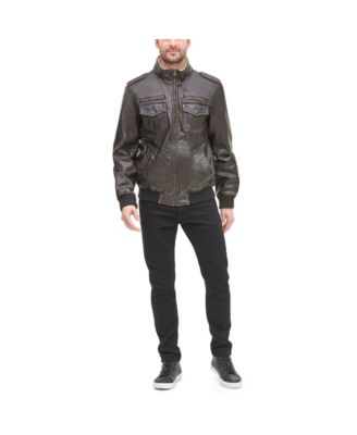 Men's Sherpa Lined Faux Leather Aviator Bomber