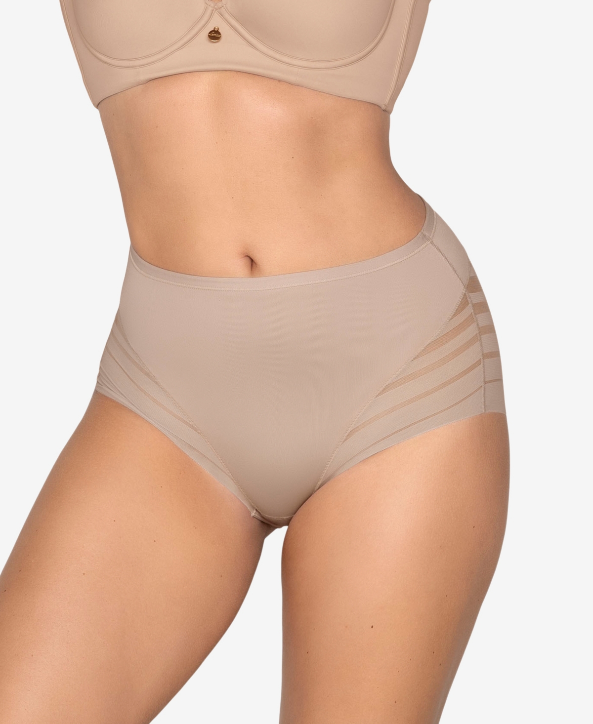 Leonisa Women's Lace Stripe Undetectable Classic Shaper Panty In Brown