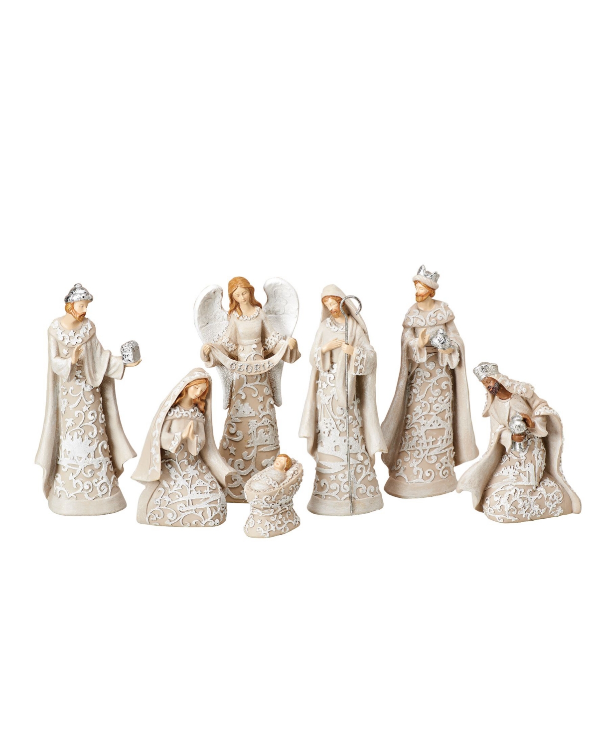 Roman 7.5" H 7 Piece Set Nativity With Angel In Multi Color
