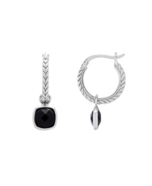 image of Onyx (8mm) Textured Hoop Earrings in Sterling Silver