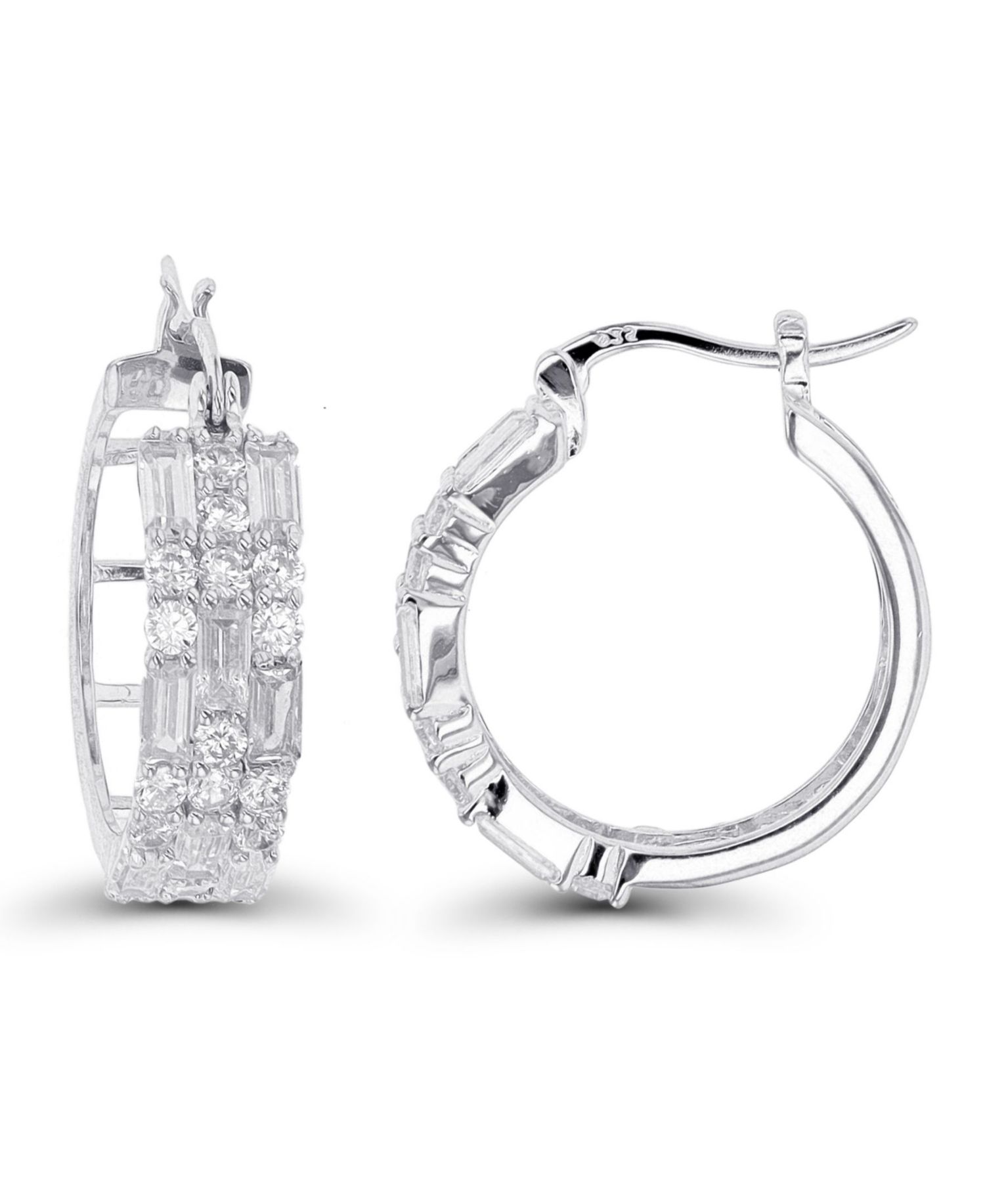 Cubic Zirconia 14K Rose Gold Round and Baguette Hoop Earrings (Also in 14k Gold Over Silver or 14k Rose Gold Over Silver)