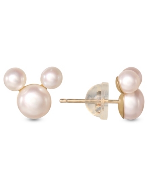 image of Disney Children-s Cultured Freshwater Pearl Mouse Stud Earrings in 14k Gold