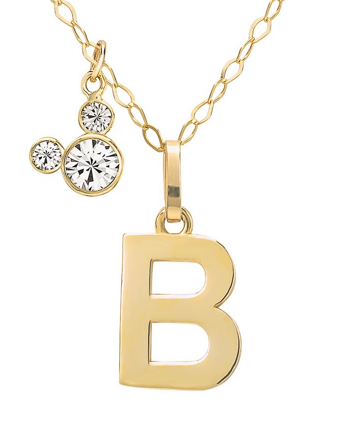 Disney - Mickey Mouse Initial 18" Pendant Necklace with Cubic Zirconia in 14k Yellow Gold
