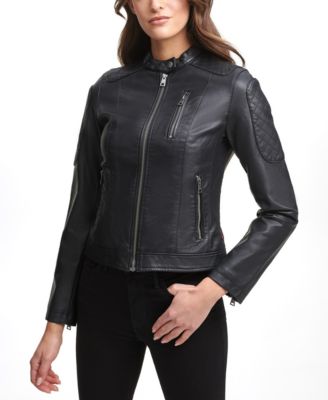 levi's black leather jacket womens