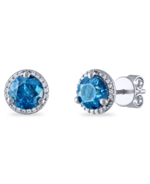 image of Blue Diamond and White Diamond Halo Stud Earrings ( 2 ct. t.w.) in 14k White Gold