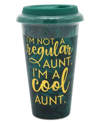 TMD Holdings - Ceramic Travel Mug with Silicon lid Not a Regular Aunt Cool Aunt Green Gold