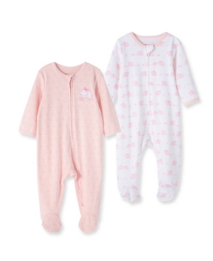 Baby Girls 100% Organic Cotton Elephant 2 Pack Footie