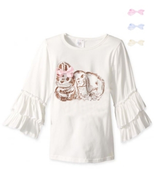 Little Girls Bunny Graphic Ruffle Top