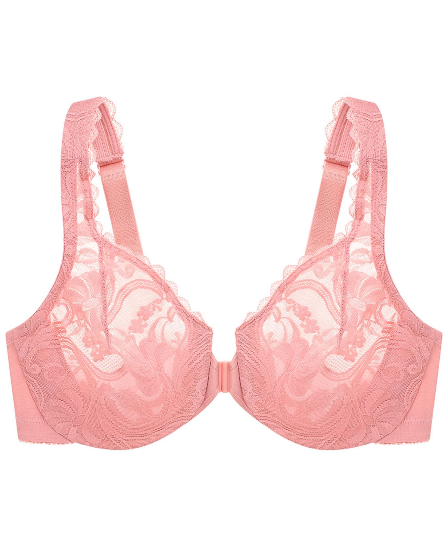 Women's Full Figure Plus Size Wonderwire Front Close Stretch Lace Bra 9245