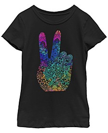 V- Line Big Girl's Rainbow Peace Short Sleeve T-Shirt