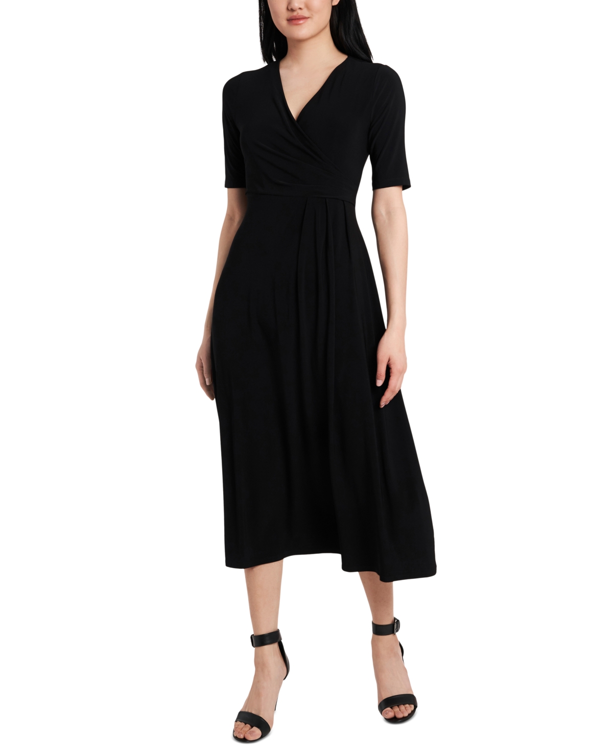 Msk Petite Surplice Midi Dress In Black | ModeSens