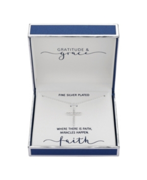 image of Gratitude & Grace Fine Silver Plated Cubic Zirconia Cross Pendant Necklace