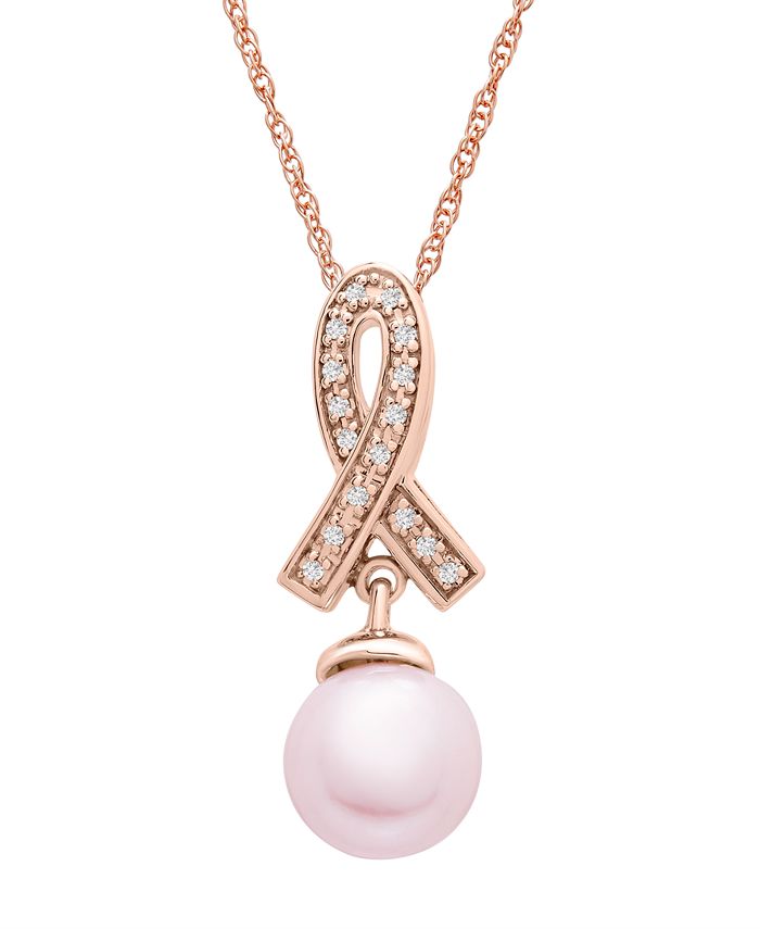 Macy's - Cultured Freshwater Pearl (7mm) and Diamond Accent Pendant Necklace in 14k Rose Gold