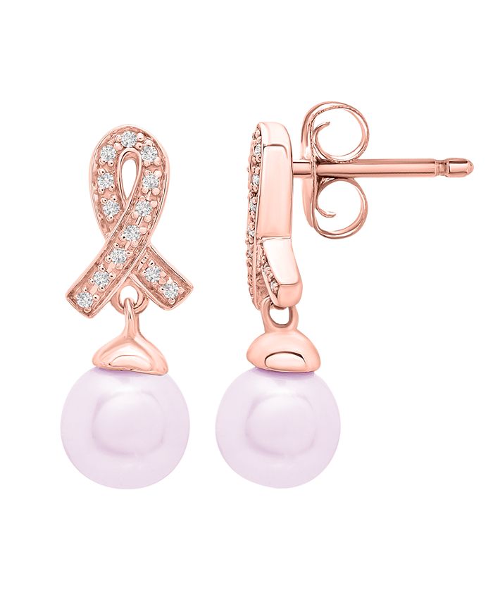 Macy's - Cultured Freshwater Pearl (4mm) and Diamond Accent Earrings in 14k Rose Gold