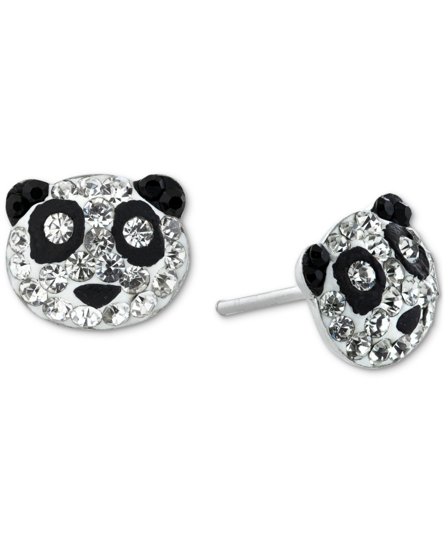 Crystal Pav&eacute; Panda Head Stud Earrings in Sterling Silver