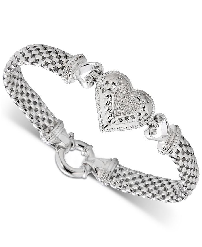 Macy's Diamond Mesh Heart Bracelet in Sterling Silver (1/6 ct. t.w
