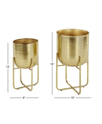 Contemporary Style Large Round Metallic Planters in Stands, Set of 2