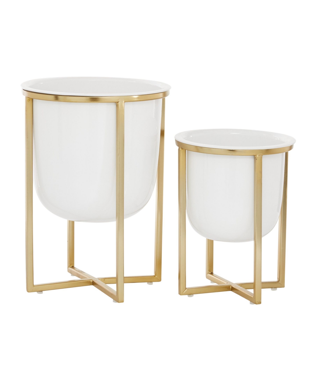 by Cosmopolitan Contemporary Planters with Stand, Set of 2 - White Medium
