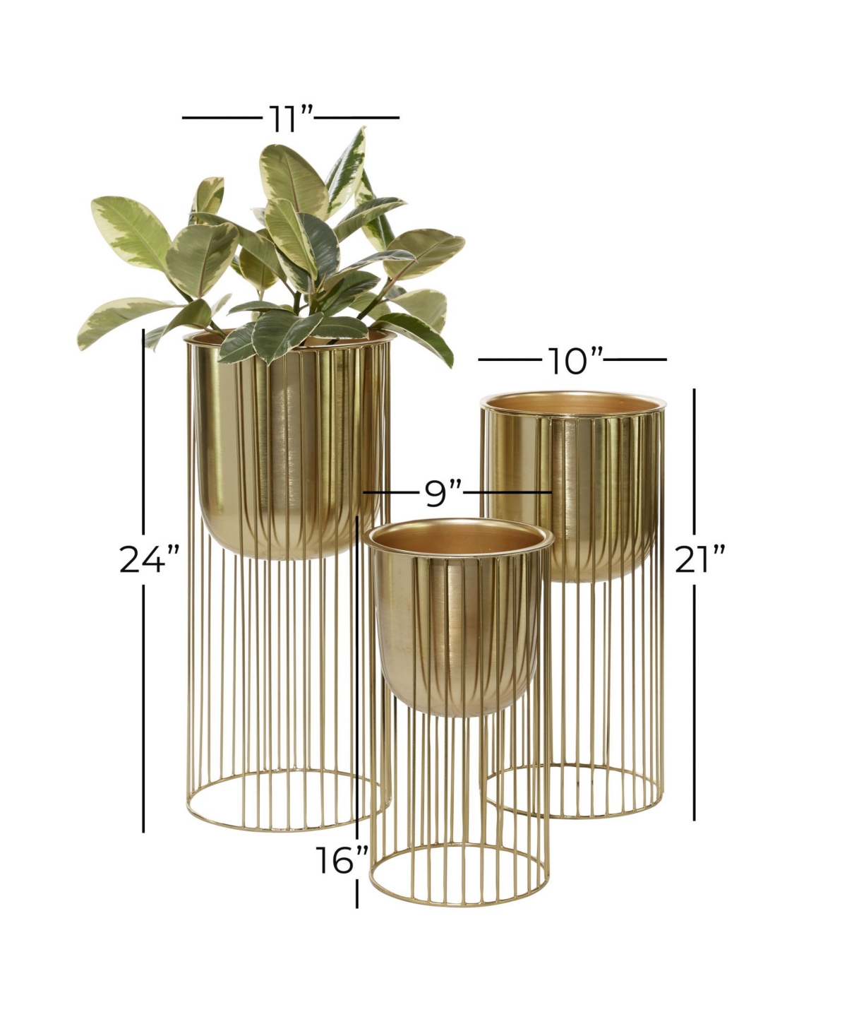 Rosemary Lane Large Eclectic Metal Planters With Stands, Set Of 3 In Gold-tone