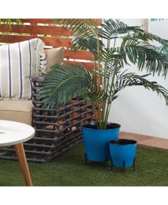 Set of 2 Blue Metal Farmhouse Planter, 9", 12"